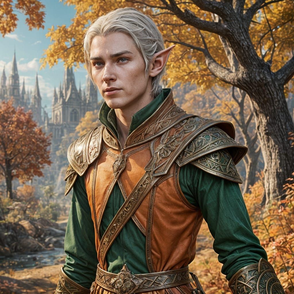 Autumn Elf in Brightly Colored Fantasy Landscape