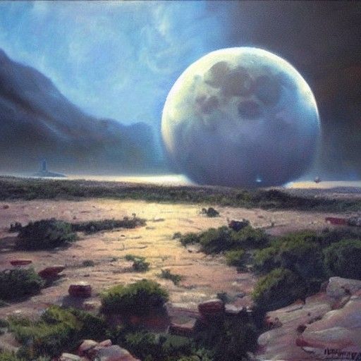 Lunar Base in Oil Painting Style