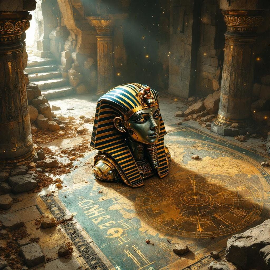 Steampunk Pharaoh Bust on Celestial Map