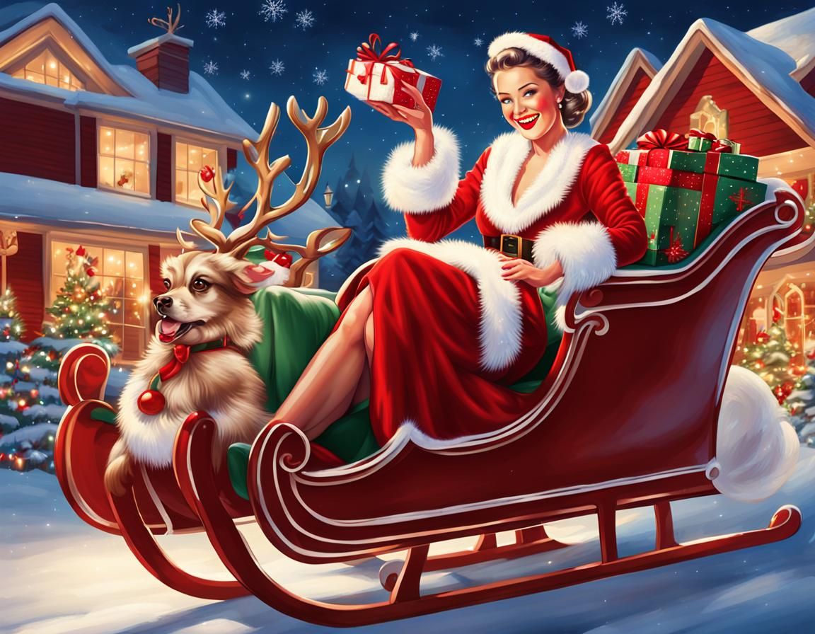 Pin-Up Girl Delights in Festive Christmas Setting