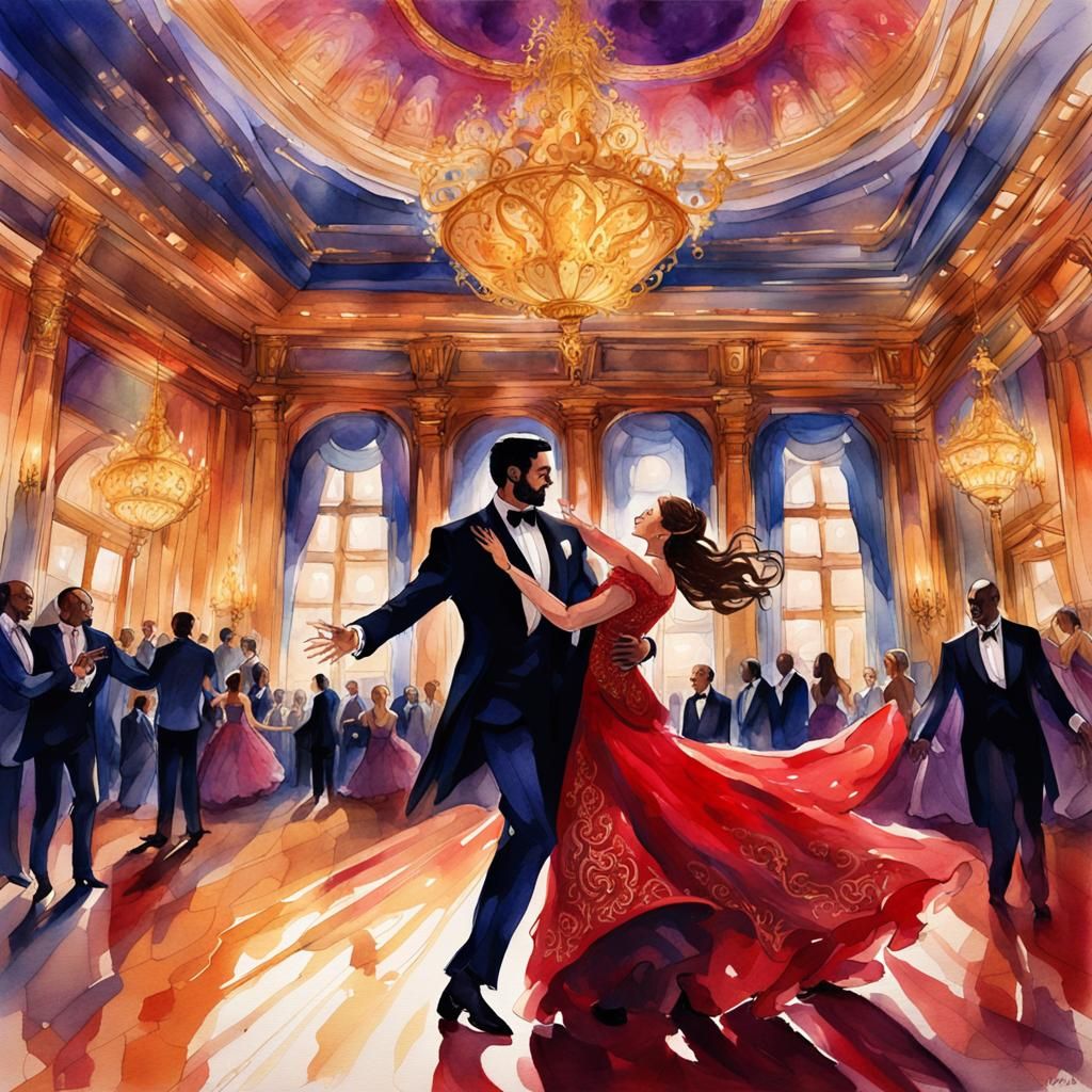 Ballroom Dance in Vibrant Watercolor Style