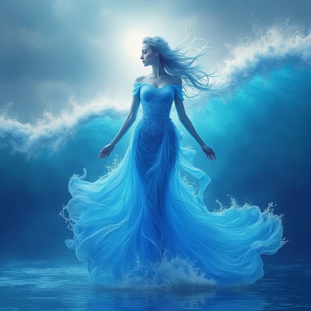 Serene Water Goddess Emerges from Ocean Waves in Crystal Cle...