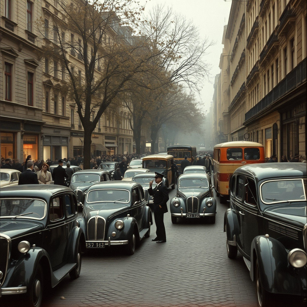 Busy Early 20th Century Street Scene in Sepia