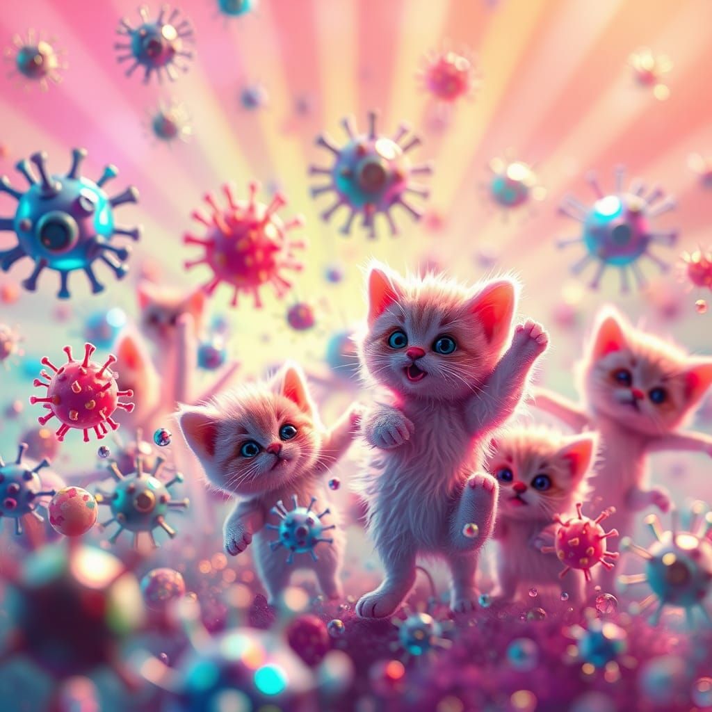 Microscopic World of Kittens in Pixar Disney Style