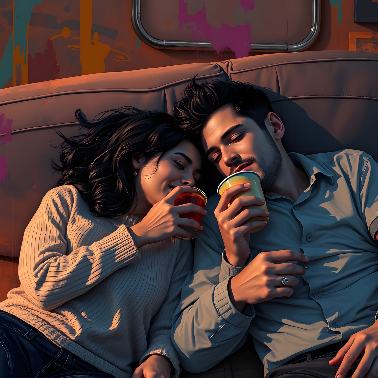 Intimate Moment of Humor and Togetherness in Hyperrealistic ...