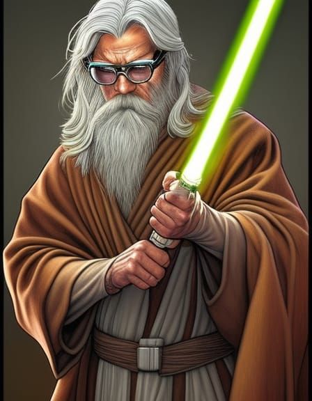 Elderly Jedi with Glasses in Comic Book Art