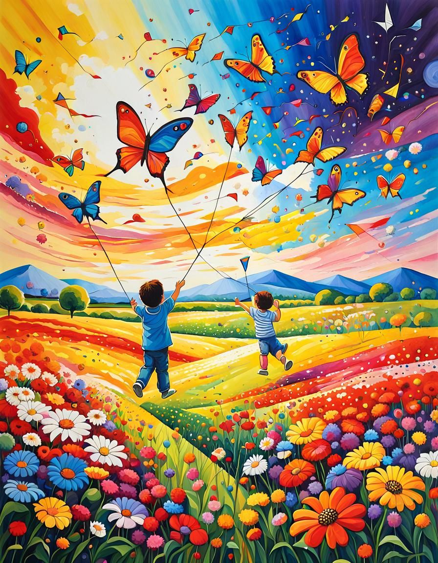 Children playing with butterfly kites