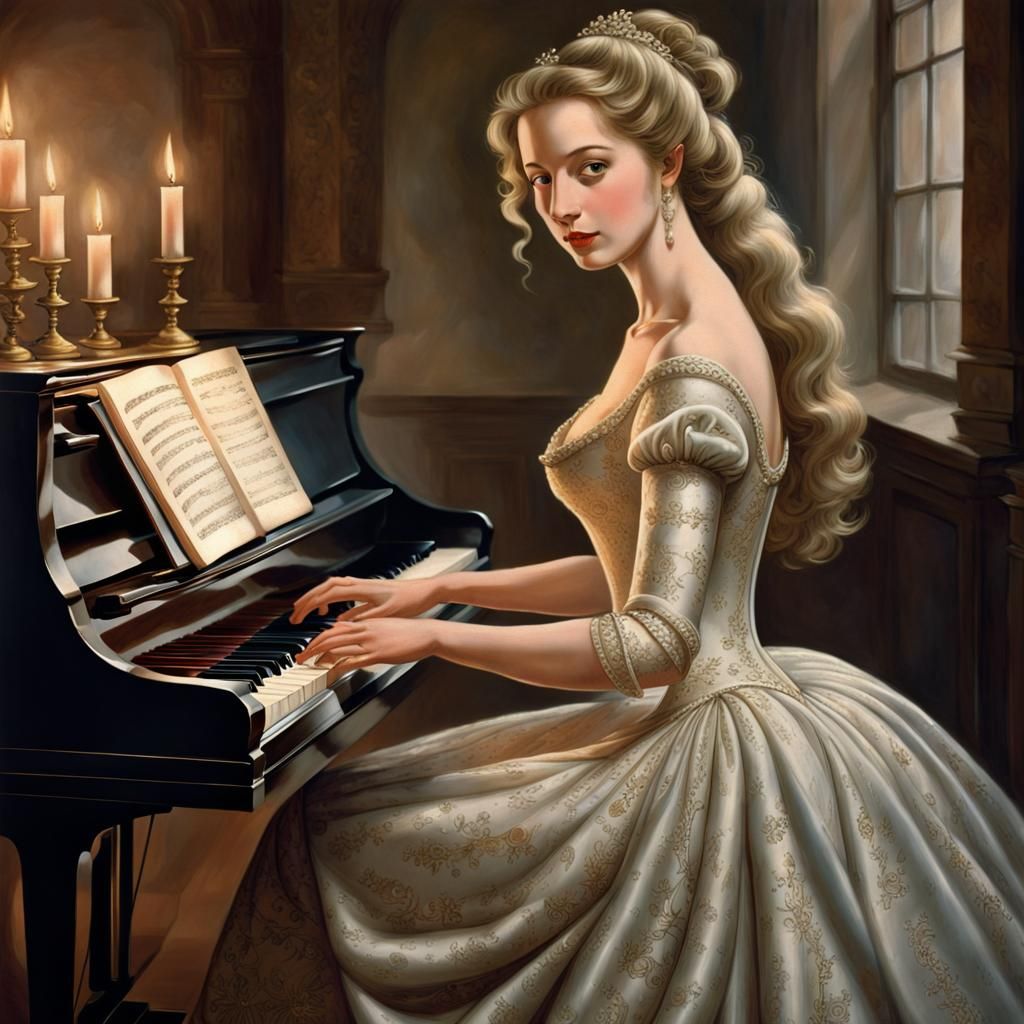 Vintage Illustration of a Talented Pianist