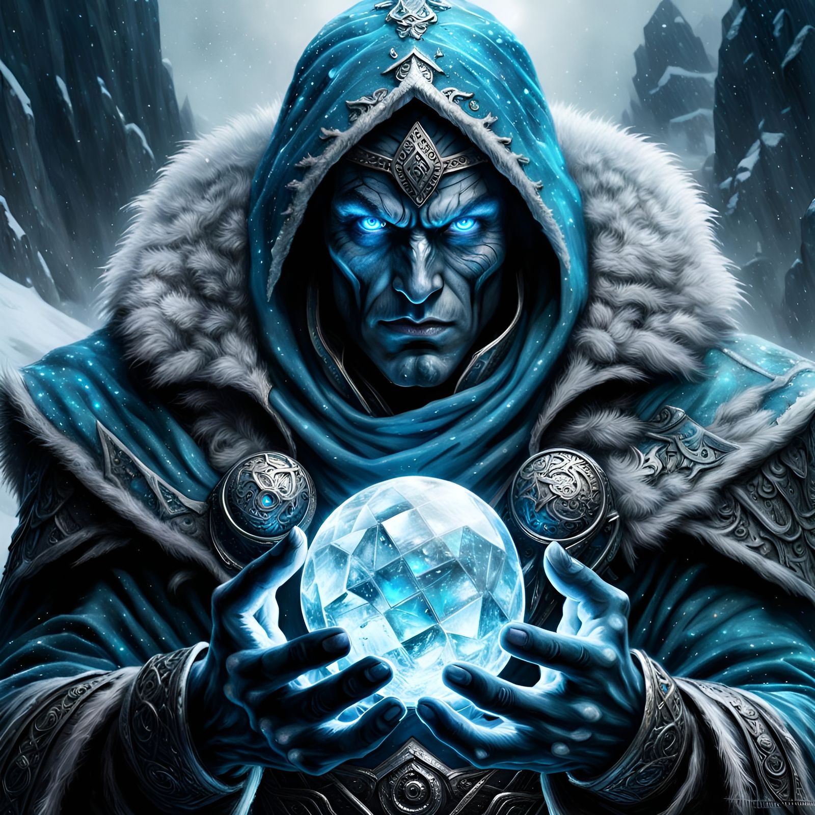 Arctic Summoner with Ice Magic in Dark Fantasy Style