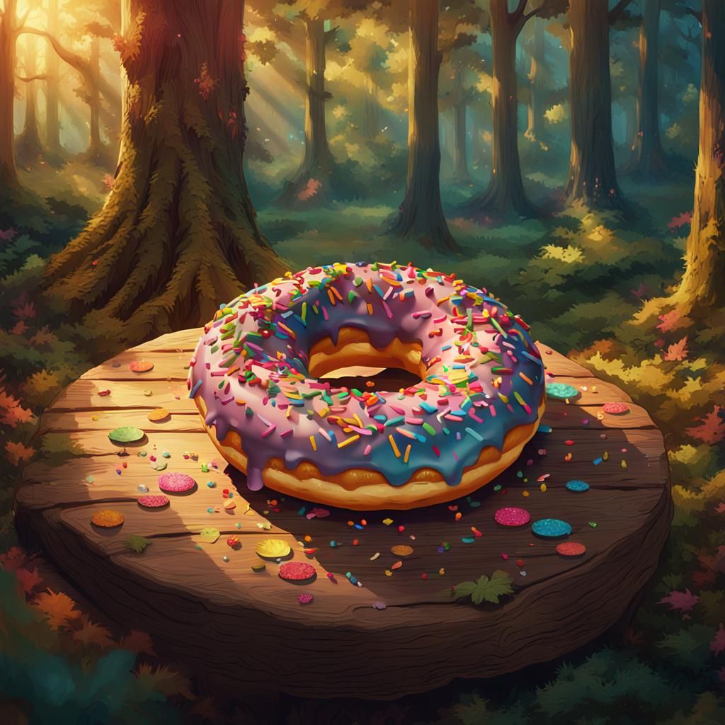 Giant Donut in Forest Glade: Fantasy Concept Art