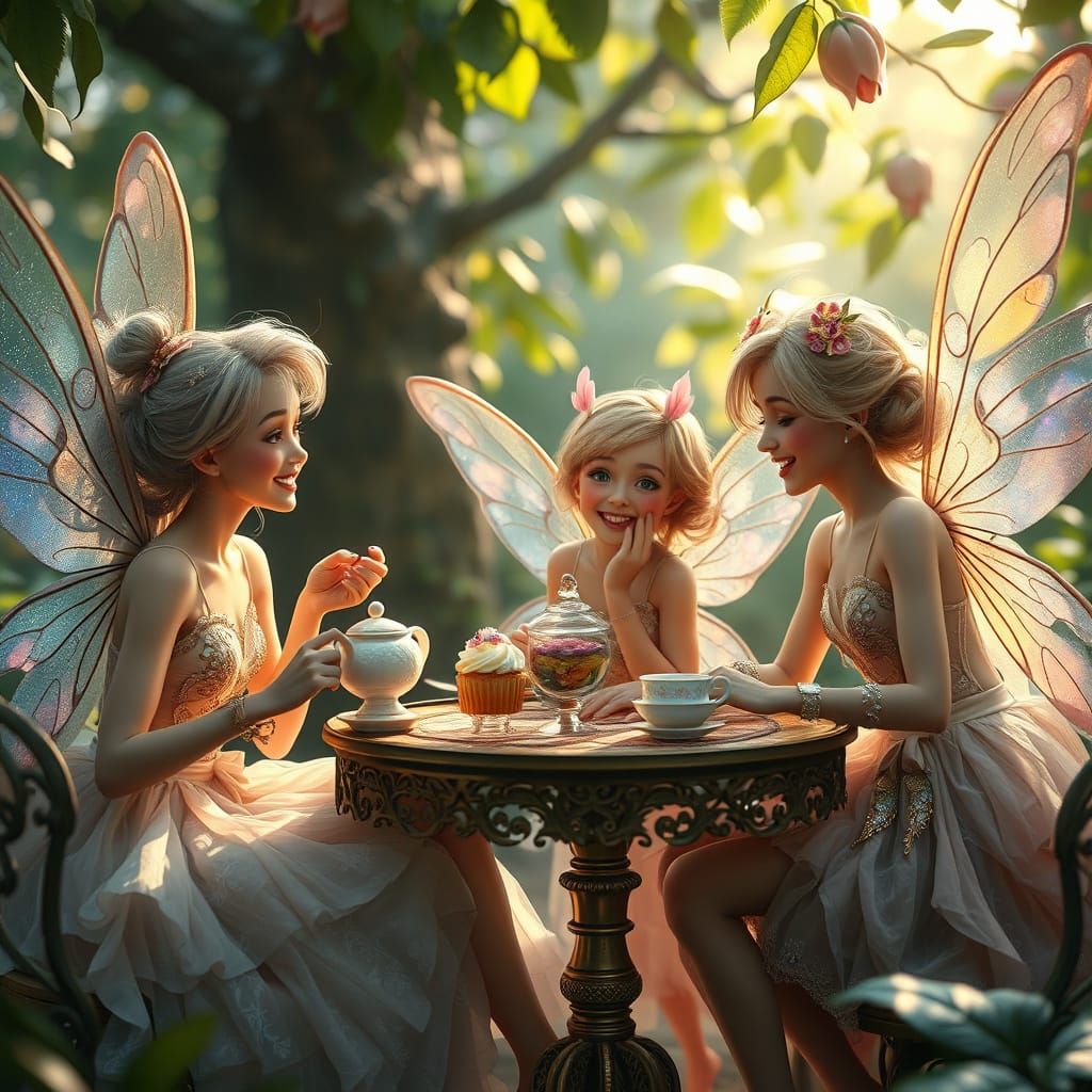 Whimsical Fairies' Tea Party in Enchanted Forest
