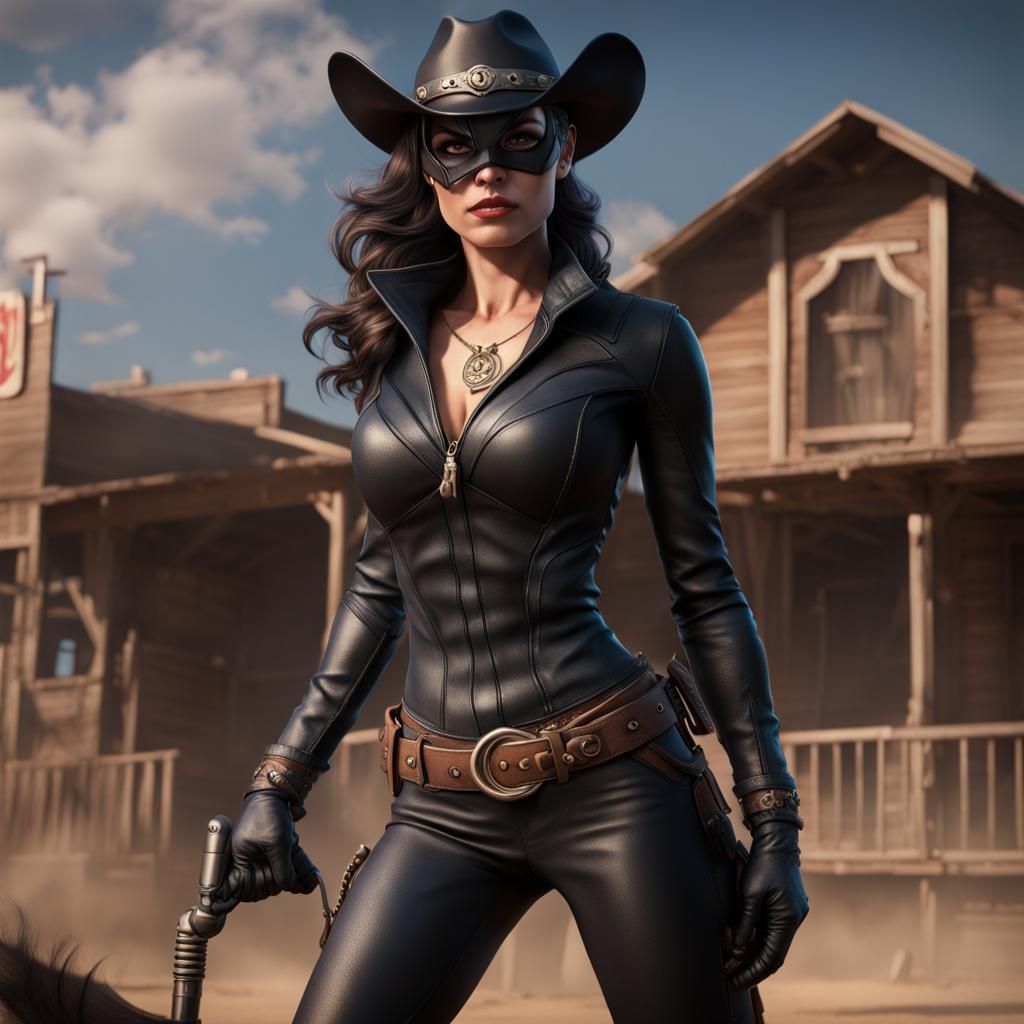 Catwoman as Cowgirl: Detailed Matte Painting