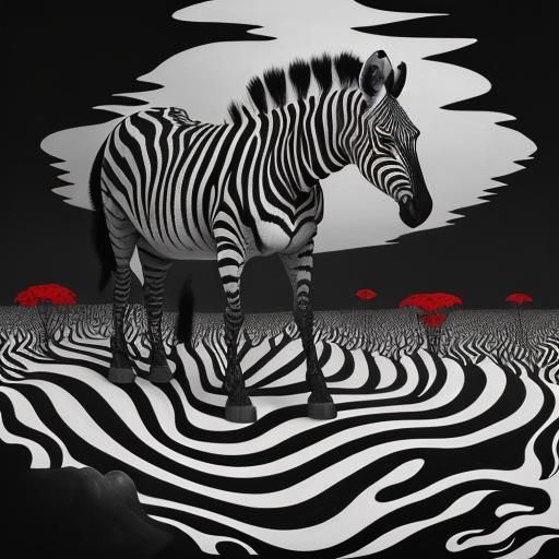 Surreal Red Zebra in Pop Art Style