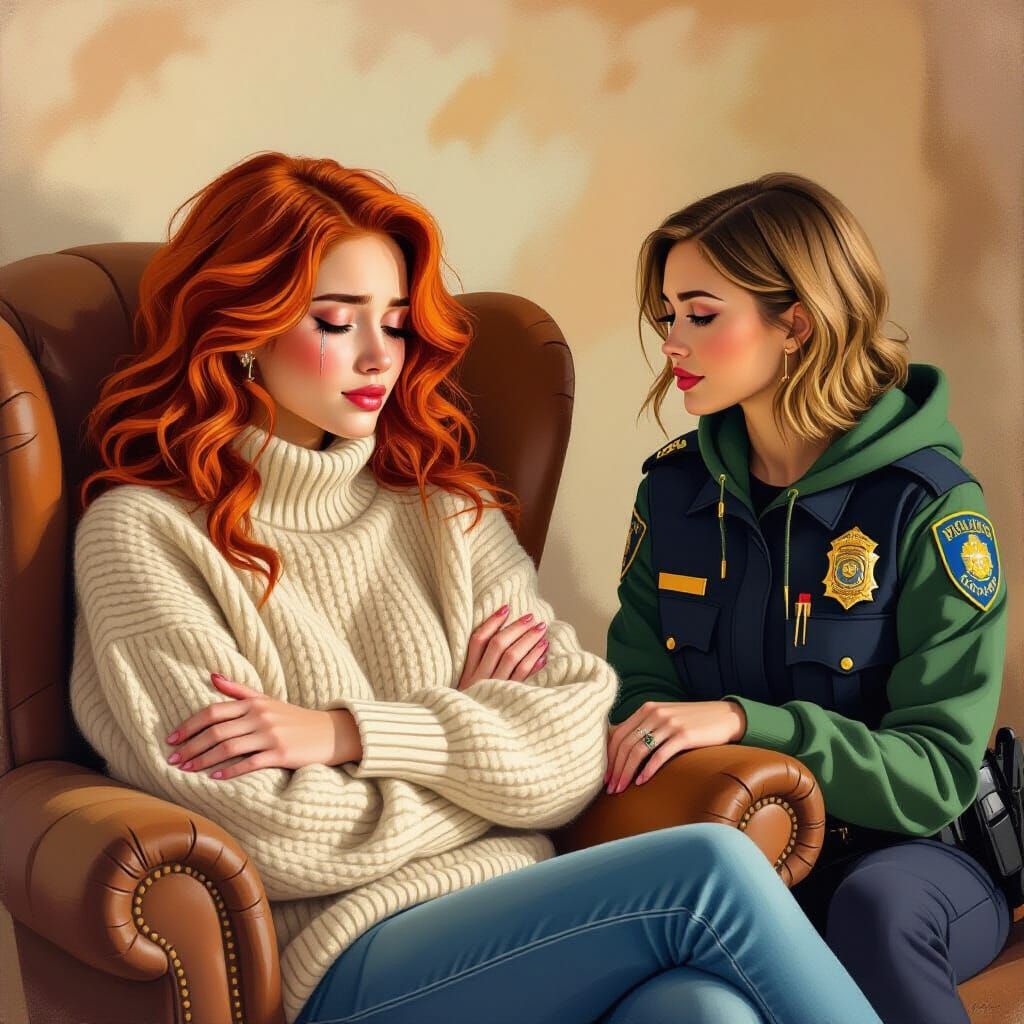 Distraught Woman in Armchair, Impressionist Oil Painting