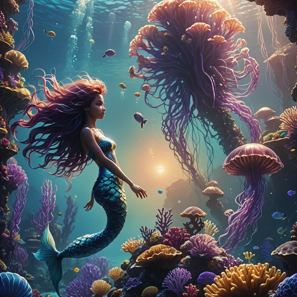 Mermaid in Coral Reef: Digital Matte Painting