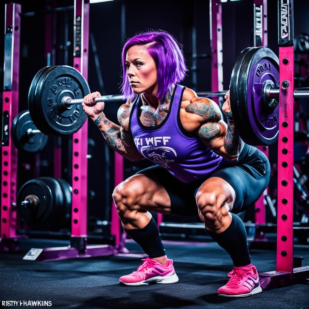 Muscular Female Powerlifter with Barbell and Heavy Weights