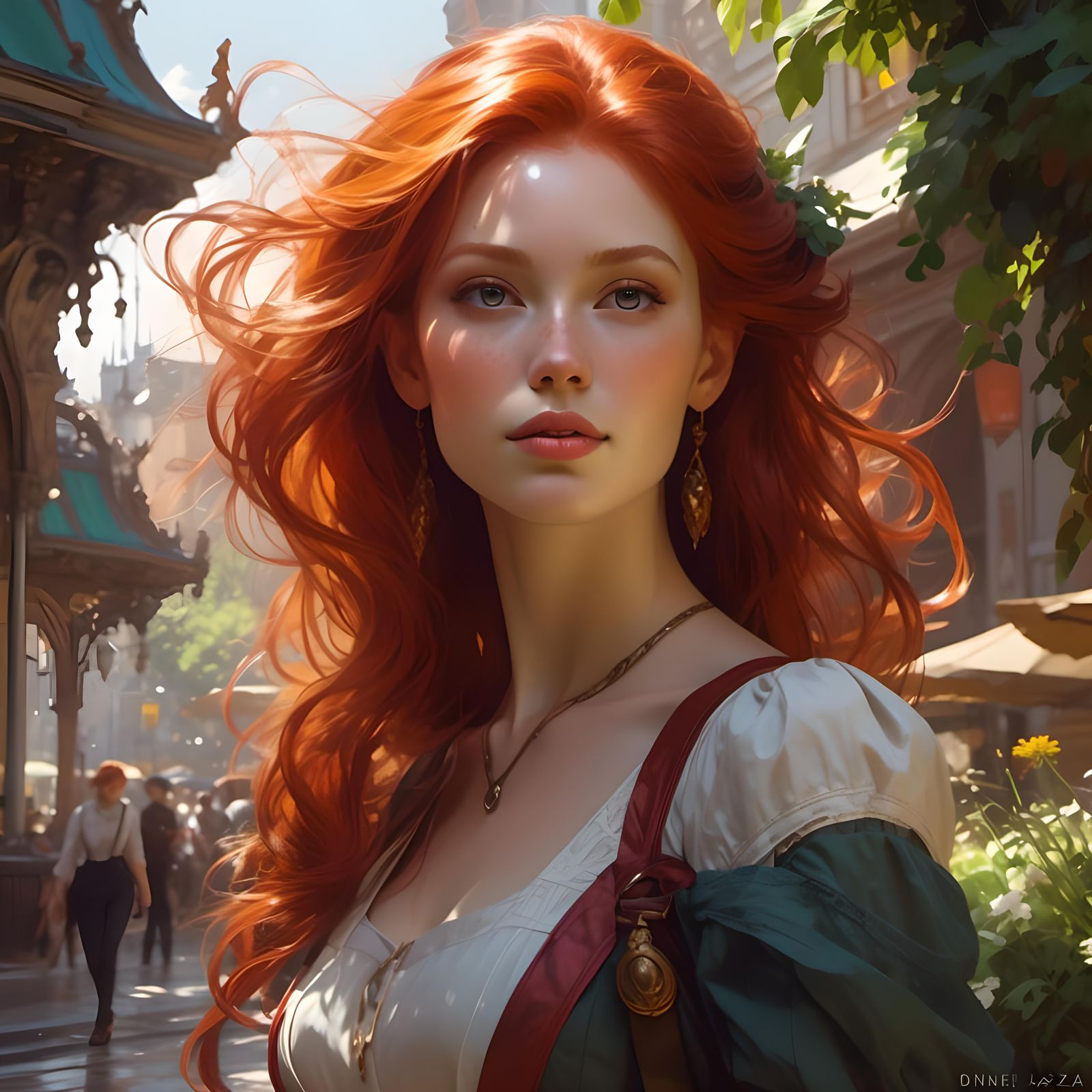 Gorgeous Redhead Portrait in Animation Style