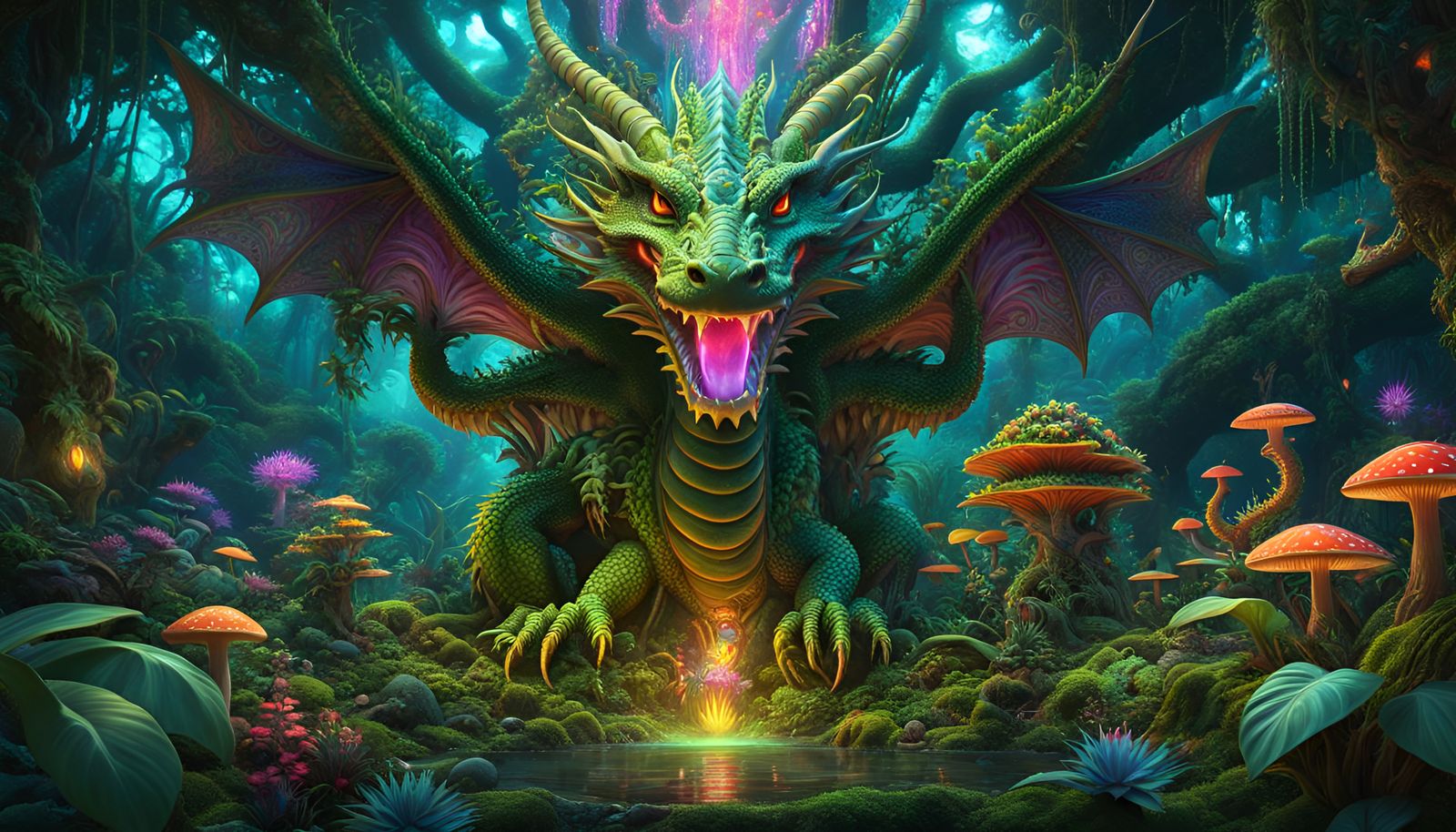 Psychedelic Jungle Dragon Guardian in High Fantasy