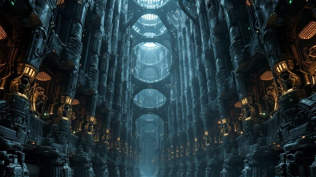 Borg Cube Interior in Dark Futuristic Style