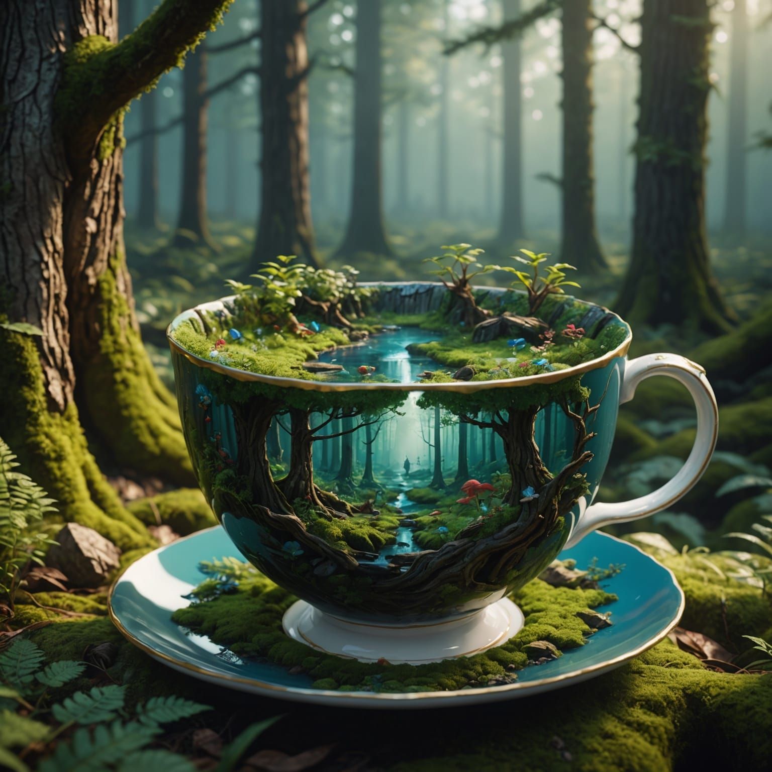 Forest Scene Inside a Teacup: Fantasy Concept Art