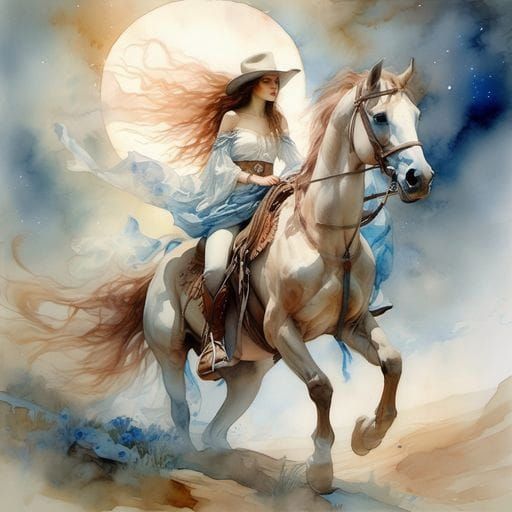 Ethereal Moon Rider in Starry Night Sky