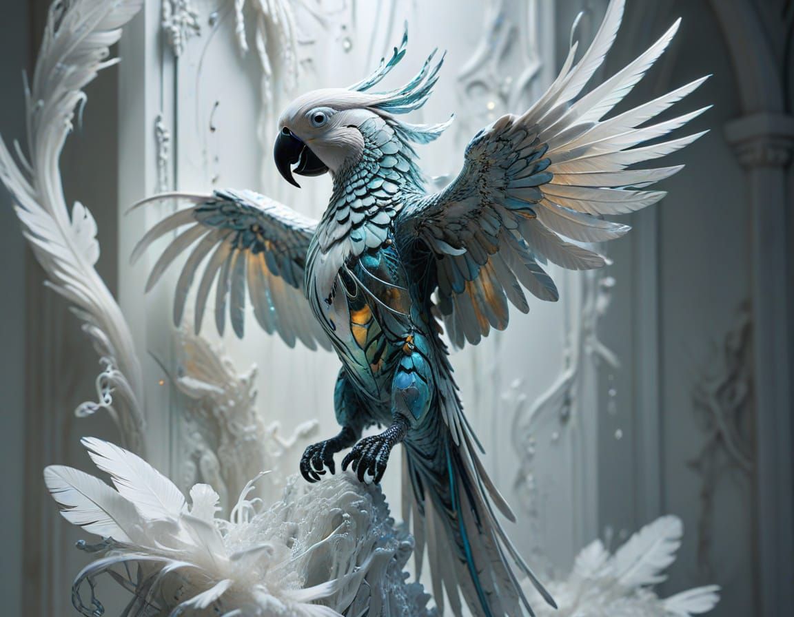 Cybernetic Parrot in Surrealist Dreamscape