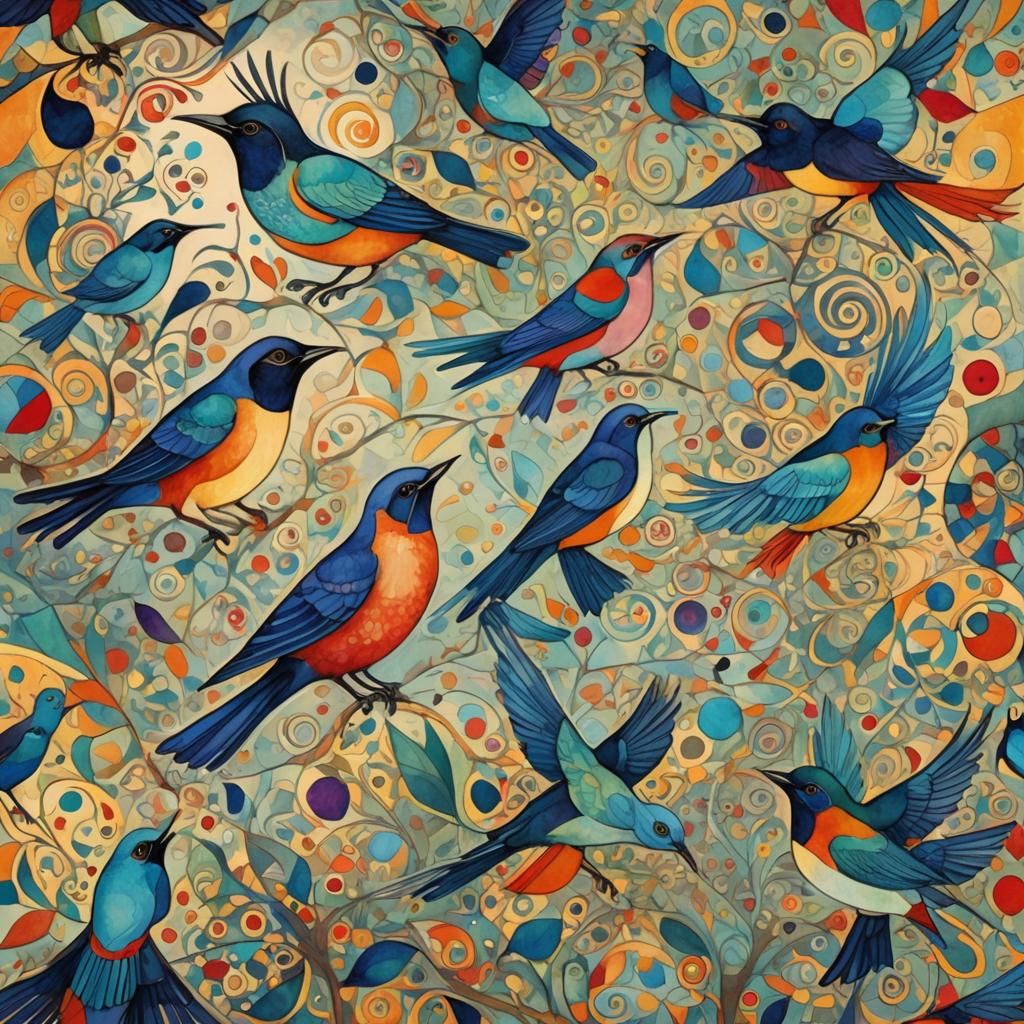 Songbirds in Flight: Watercolour Patchwork Concept Art