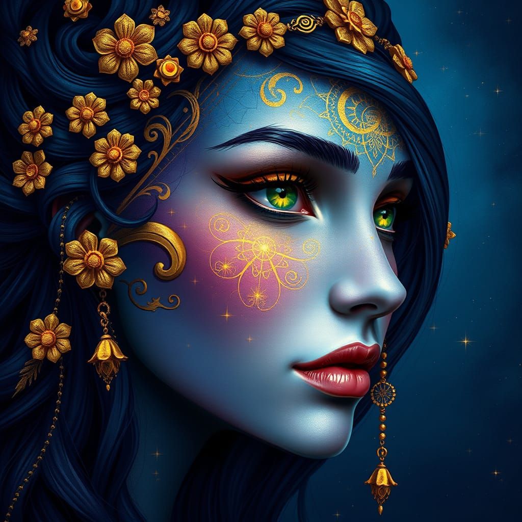 Mystical Goddess Portrait in Vibrant Colors