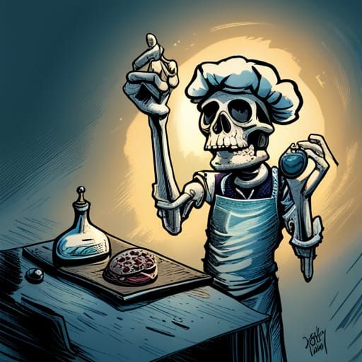 Cartoon Skeleton Chef in Comic Book Style