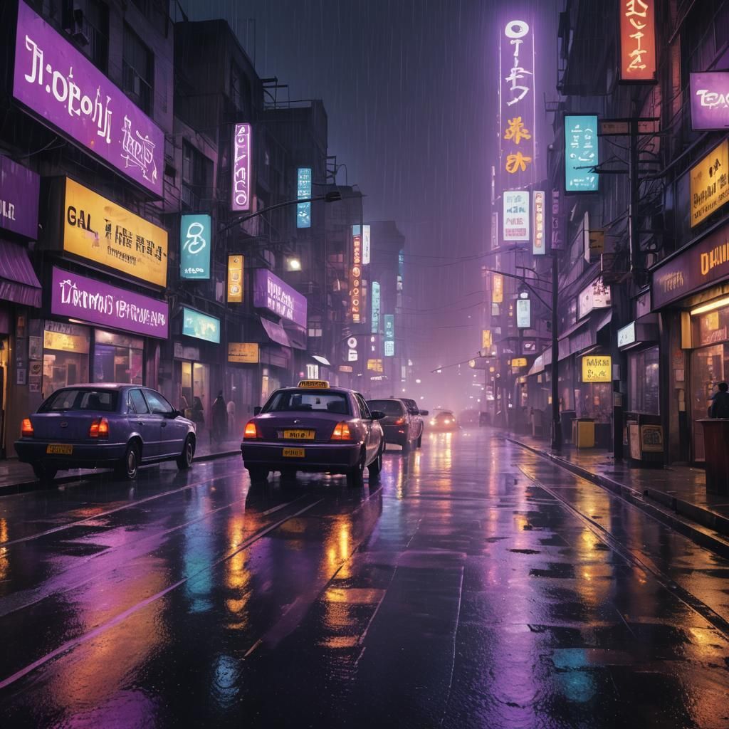 Night Cityscape from Cab in Fantasy Concept Art