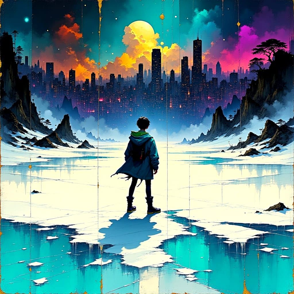 Fiery World in Deep Blue and Gold