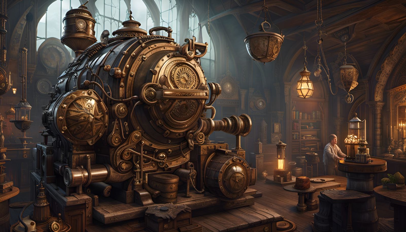 Steampunk Dwarf on Motorcycle, Detailed Digital Art