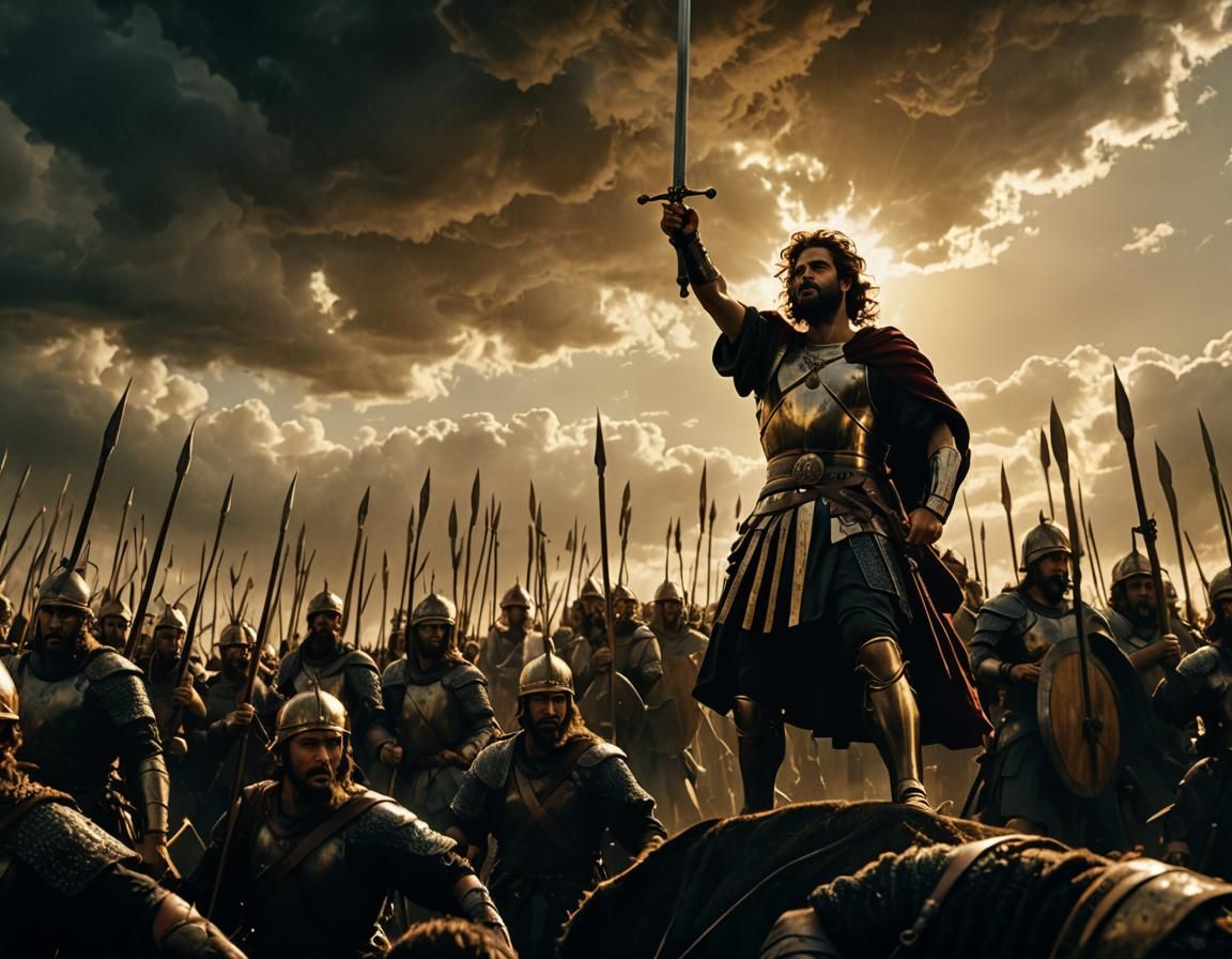 King David Leads Epic Battle: Cinematic Chiaroscuro