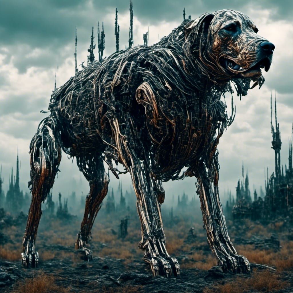 <lora:Magnificence :1.0> <lora:Automatica:1.0> Futuristic robotic hell dog