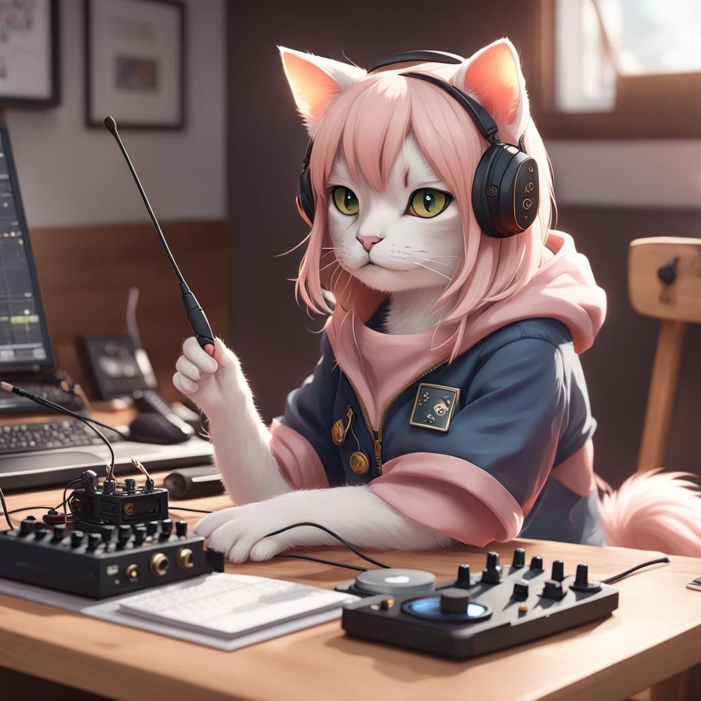 Anime Cat Ham Radio Operator in 3D