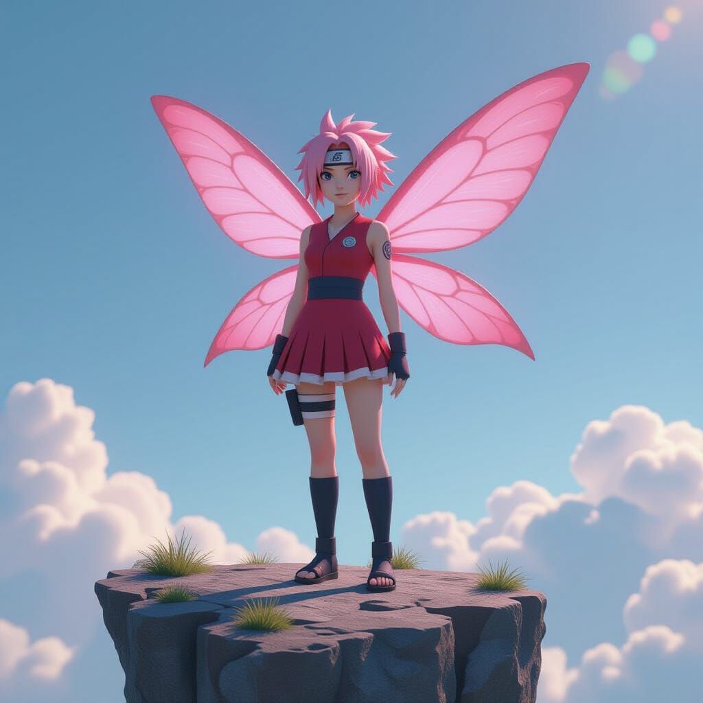 Sakura Haruno with Fairy Wings in 3D Digital Art