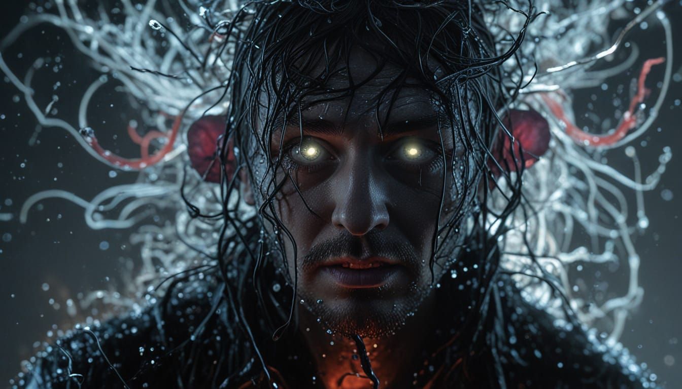 Cyberpunk God Trapped in Organic Crystal Goo