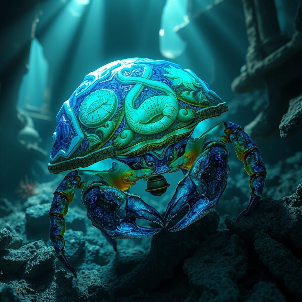 Bioluminescent Hermit Crab in Sunken City Ruins