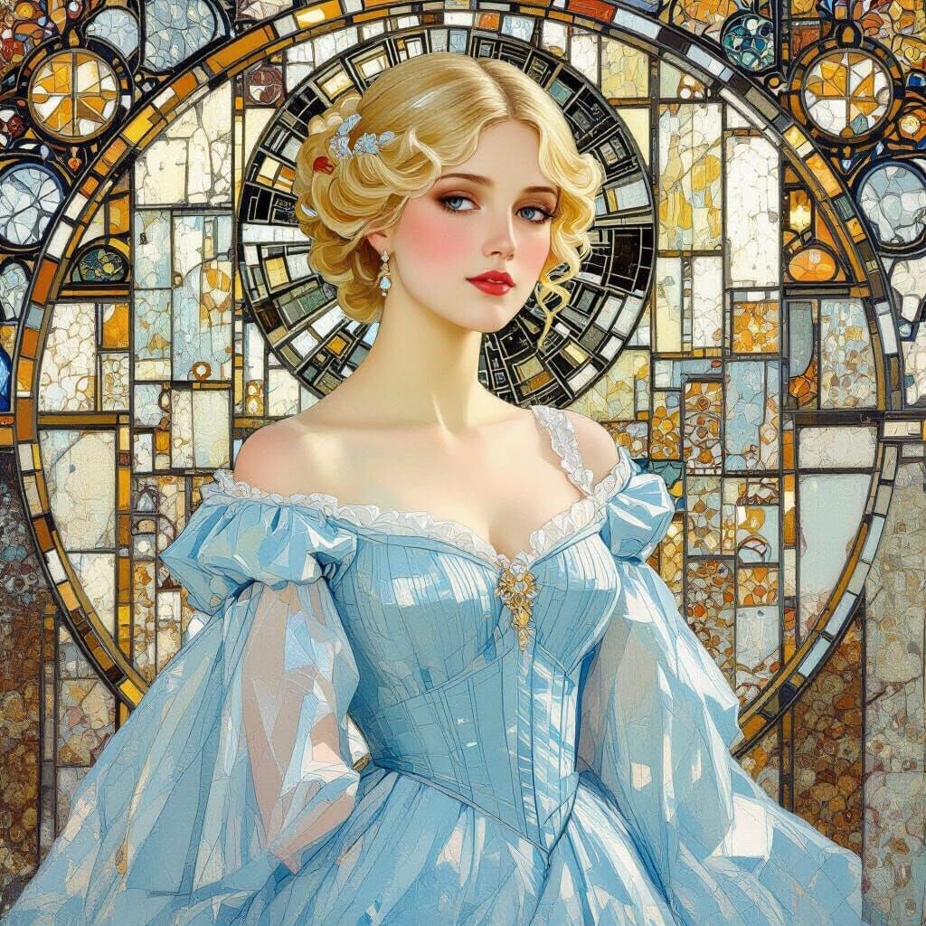 Klimt Style Victorian Noblewoman in Blue Gown