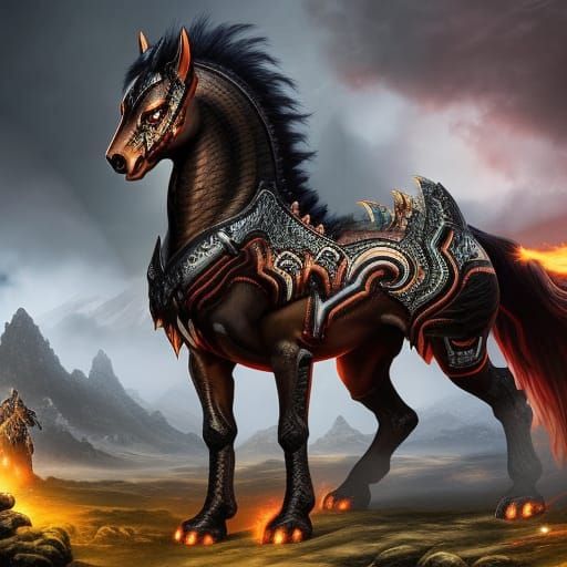 Demon Tiger Horse on Lava: Dark Fantasy Concept Art