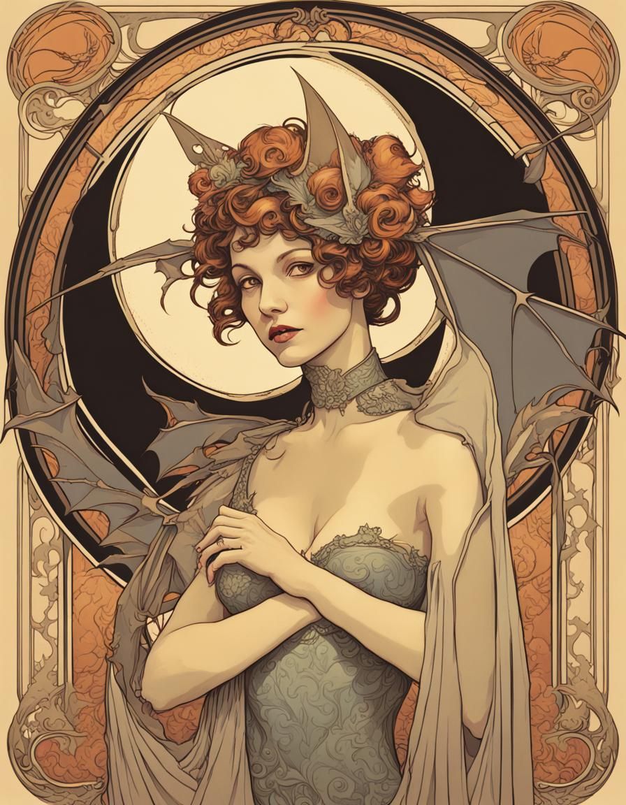 Bat in Alphonse Mucha Inspired Style