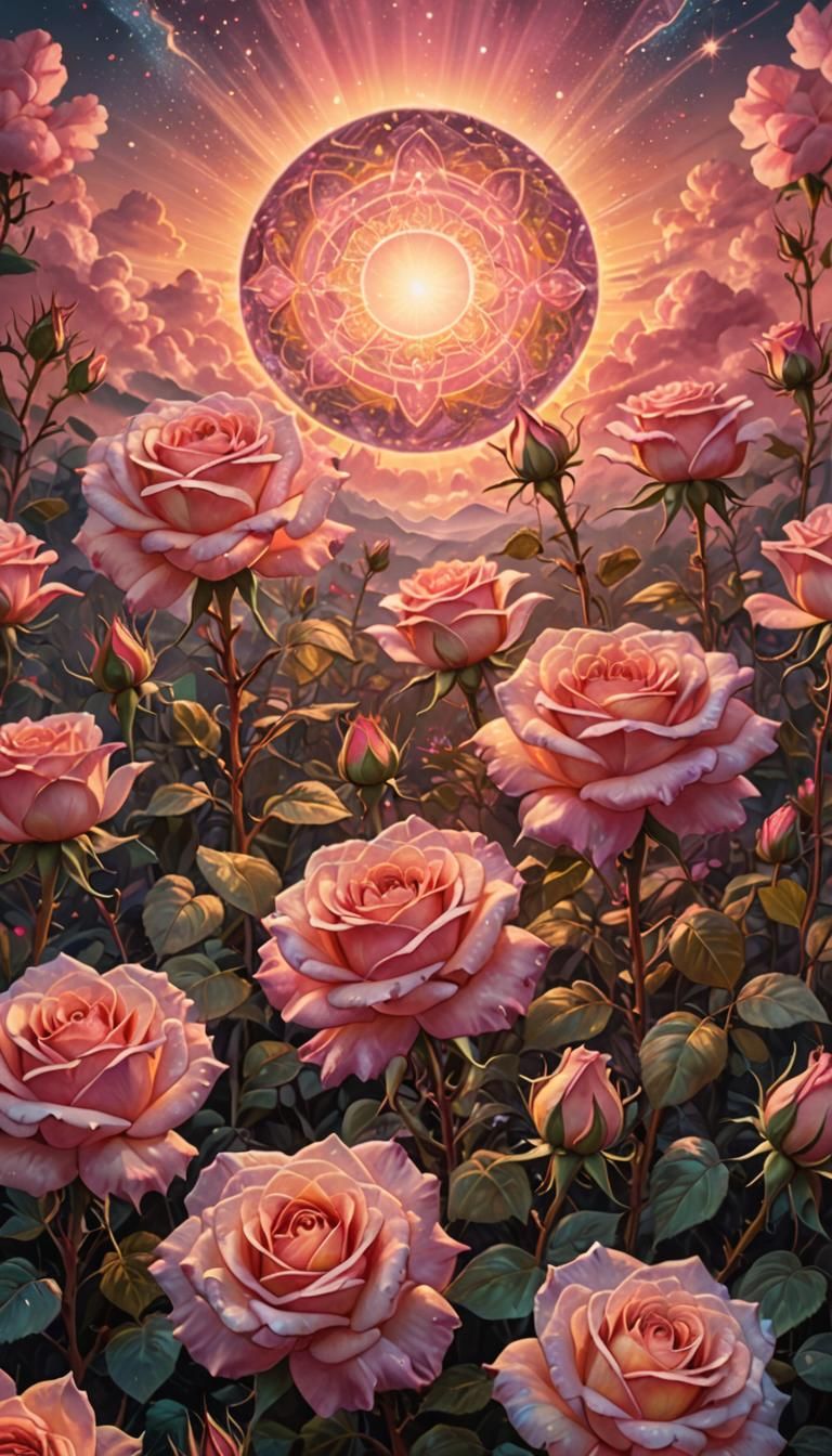 Sunset with Roses in Visionary Astral Illustration
