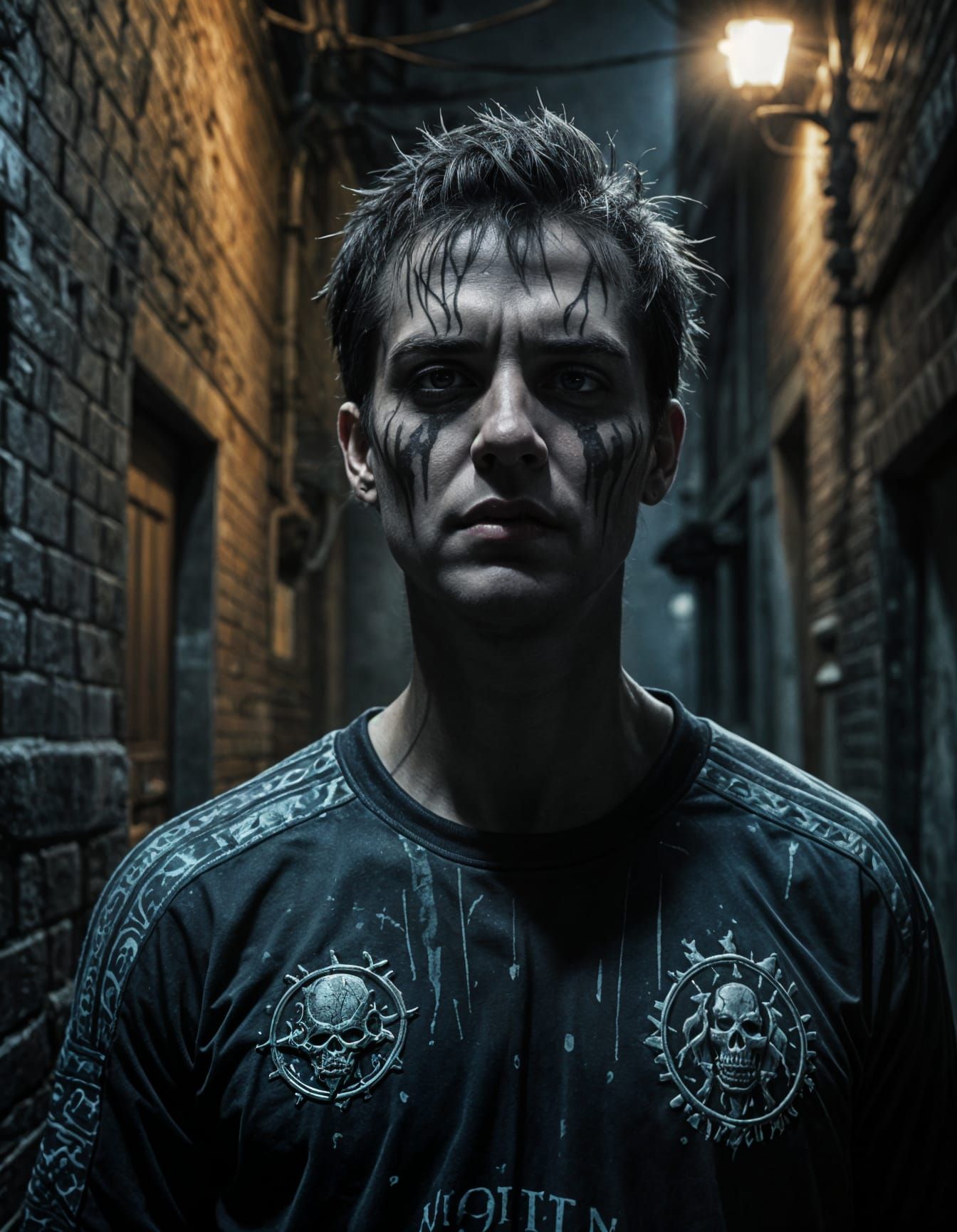 Gothic Soccer Hooligan in Twilight Atmosphere