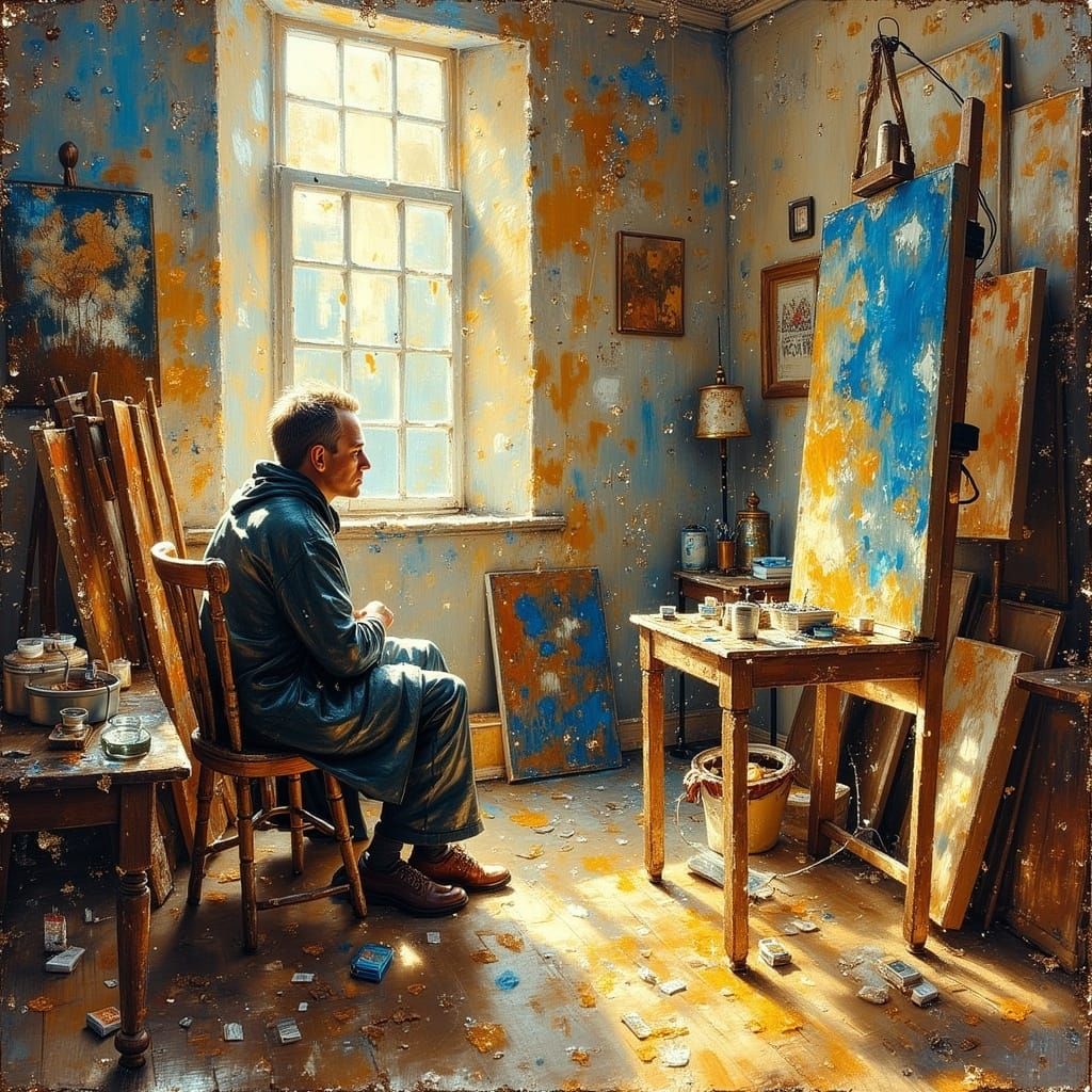 Artist Contemplates Creation: Post-Impressionist Style