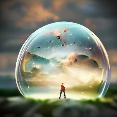 Man in Giant Bubble: Epic Cinematic Painting