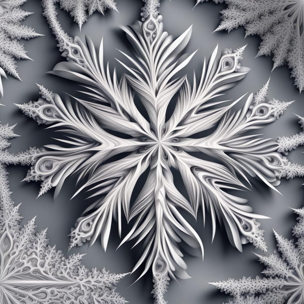 Detailed Macro Image of a Snowflake in Zentangle Style