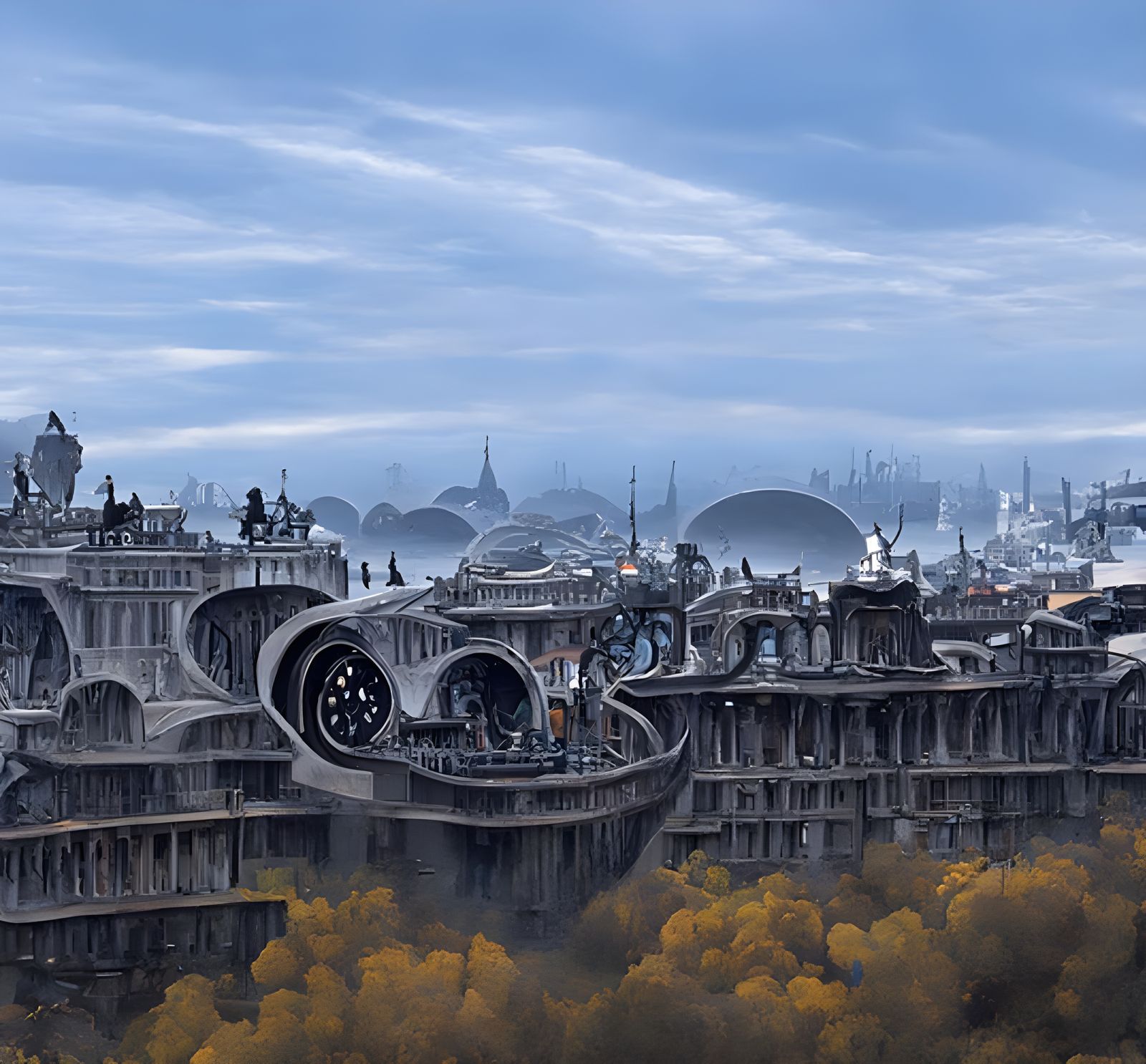 Dieselpunk Knights Jousting in Futuristic City