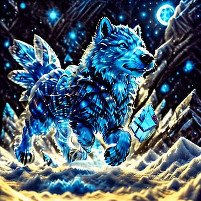 Crystal Alaskan Malamute Running in Diamond Snow