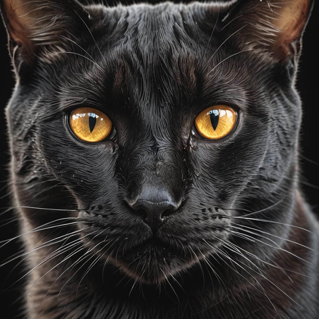 Detailed Portrait of a Black Cat in 3D Rendering