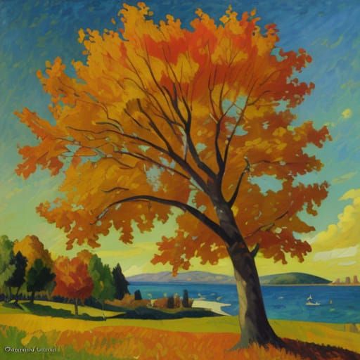 Vibrant Autumn Landscape Oil Painting